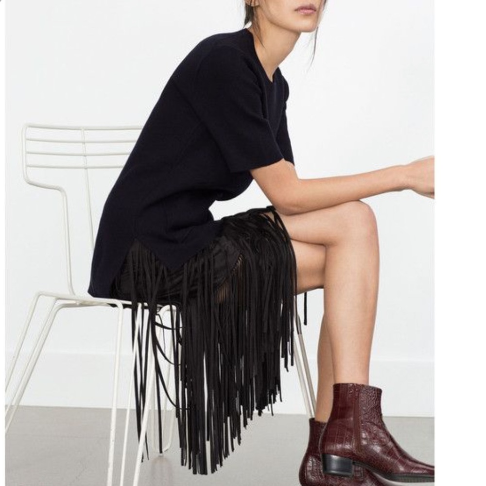 Zara Black Suede Fringe Skirt XS